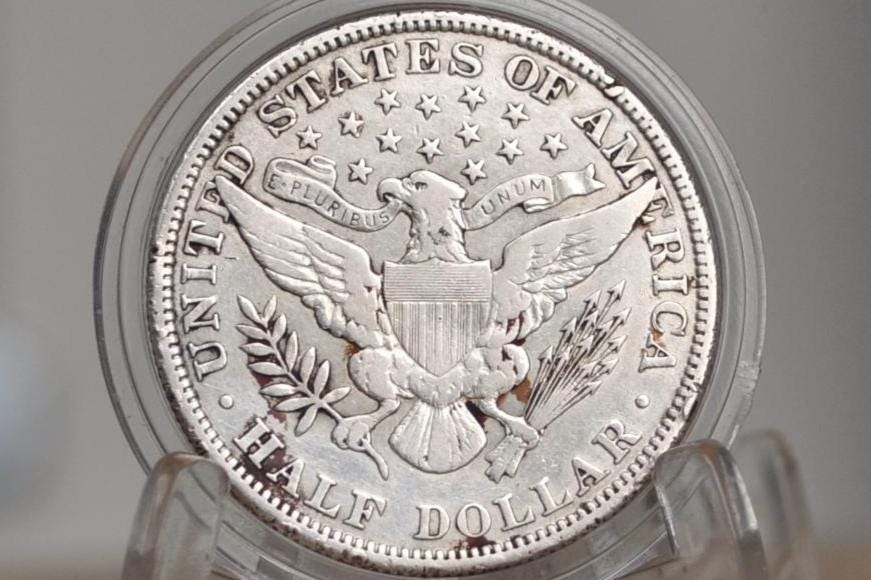 1910-S Barber Silver Half Dollar - VF+, Cleaned - Great Detail - 1910S Half Dollar 1910 S Barber 50 Cent Coin 1910 US