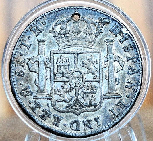 1806 Spanish 8 Reales, Mexico - XF+, Holed - Spanish Silver Colonial Era Coin - 1806 Eight Reales Mo TH - Carolus Iiii - Spanish Mexico