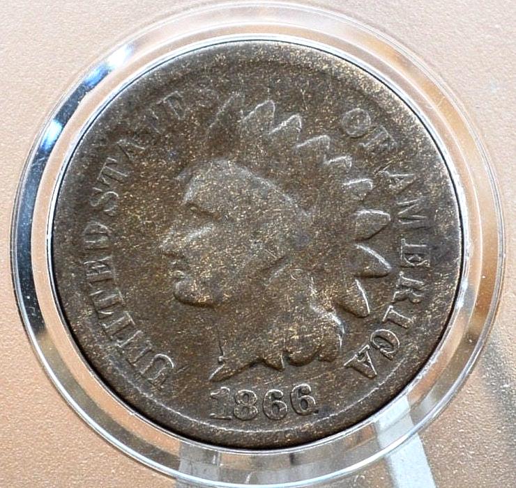 1866 Indian Head Penny - Choose by Grade / Condition - Key Date - Indian Head Cent 1866 US One Cent - Tougher Date to Find
