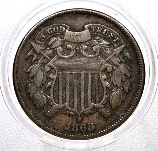 1868 Two Cent US Coin - G-XF (Good to Extreemly Fine) Grade / Condition - Civil War Era Coin - 1868 US 2 Cent Coin 1868 Two cent Piece