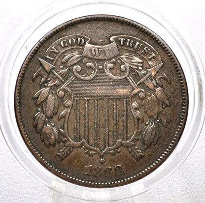 1868 Two Cent US Coin - G-XF (Good to Extreemly Fine) Grade / Condition - Civil War Era Coin - 1868 US 2 Cent Coin 1868 Two cent Piece