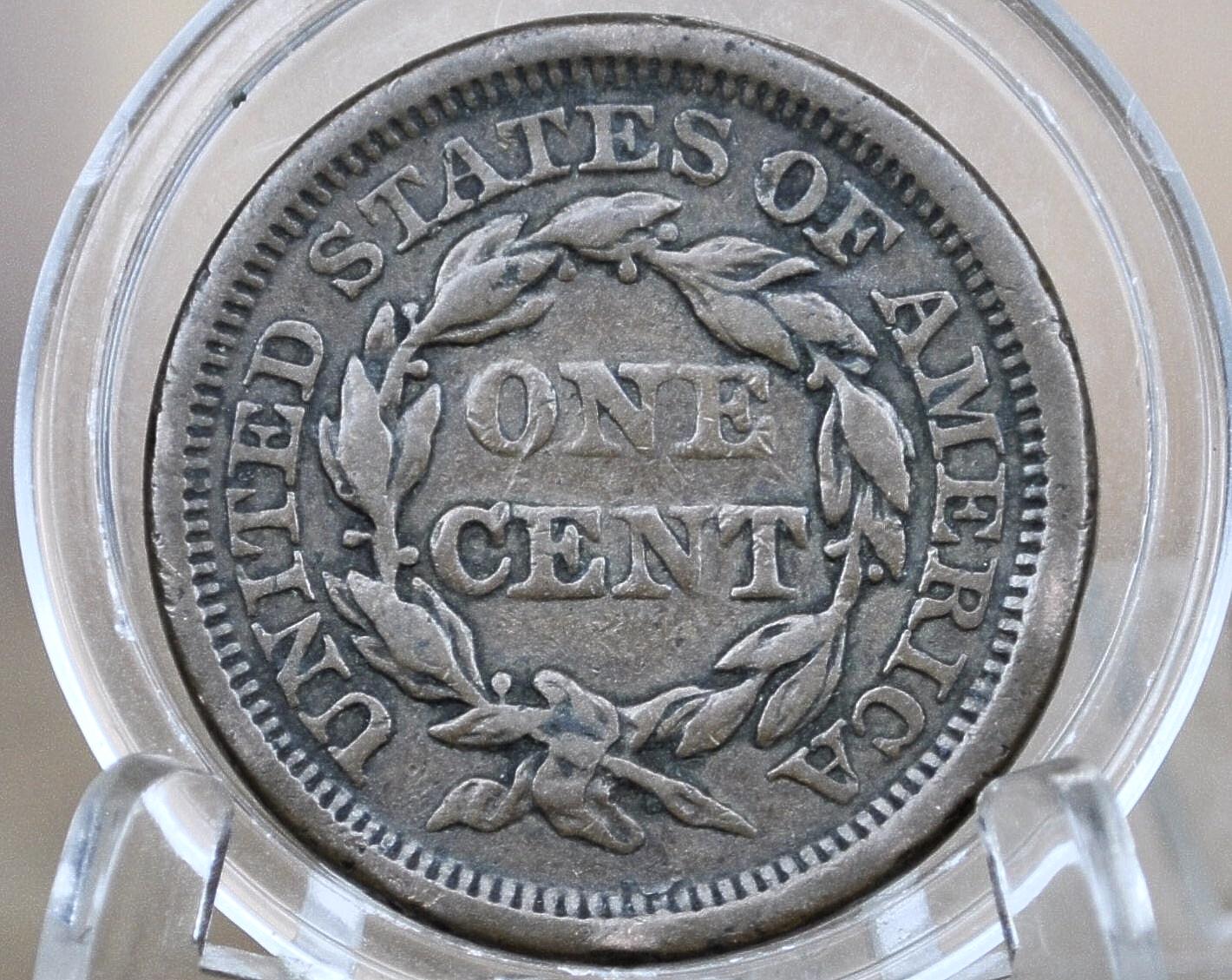 1855 Braided Hair Large Cent - VF (Very Fine) Grade / Condition - 1855 Coronet Cent - 1855 US Large Cent - Braided Hair Upright 5