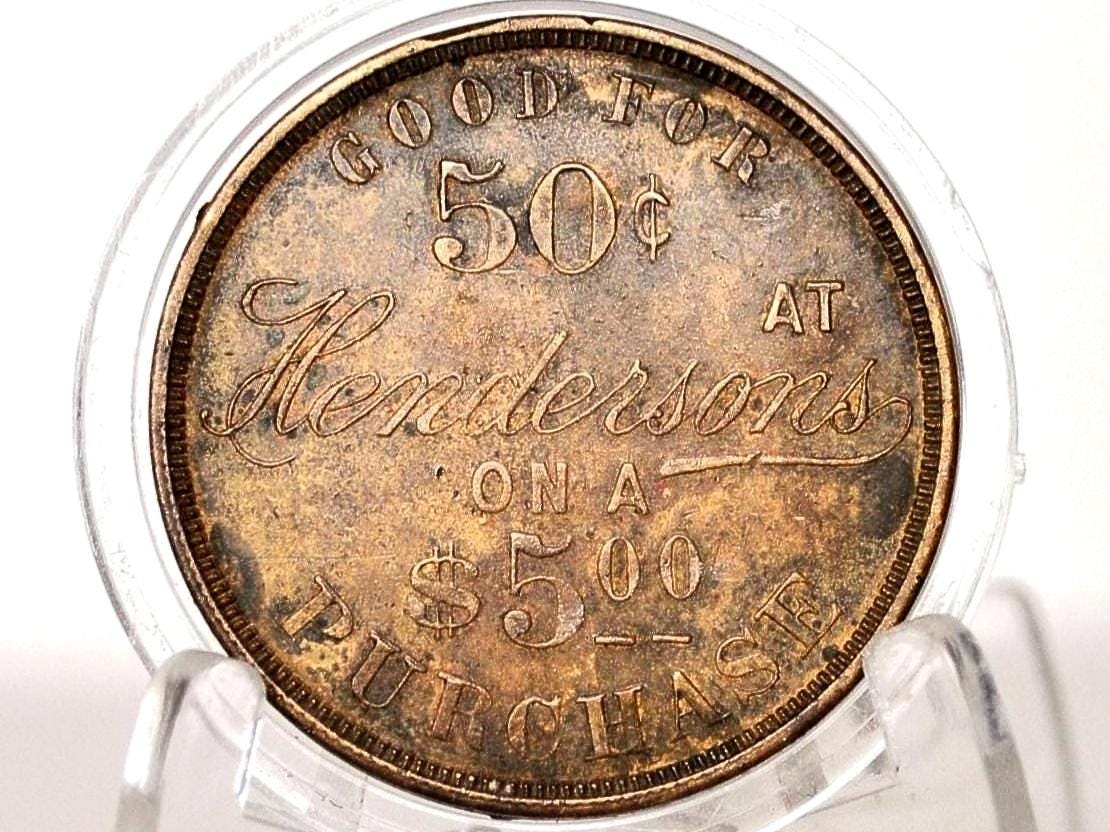 1907 George Washington Worcester Hendersons Good for 50 Cents Promotional Token - Massachusetts Tokens - Rare Exonumia -