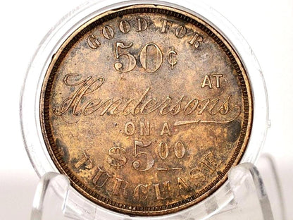 1907 George Washington Worcester Hendersons Good for 50 Cents Promotional Token - Massachusetts Tokens - Rare Exonumia -