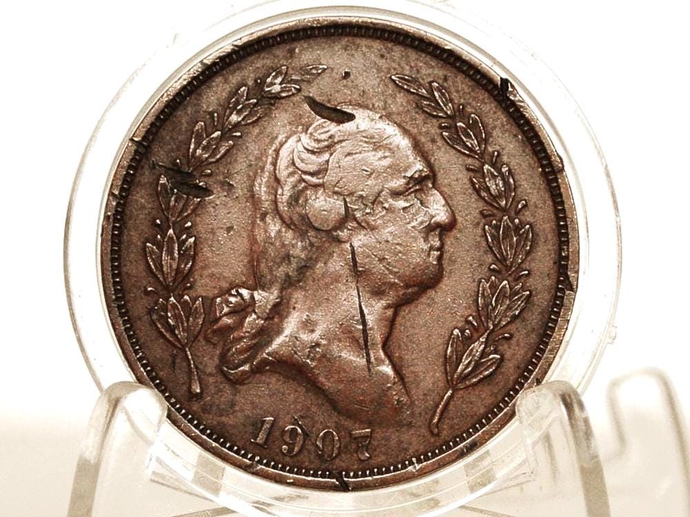 1907 George Washington Worcester Hendersons Good for 50 Cents Promotional Token - Massachusetts Tokens - Rare Exonumia -