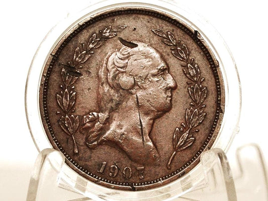 1907 George Washington Worcester Hendersons Good for 50 Cents Promotional Token - Massachusetts Tokens - Rare Exonumia -