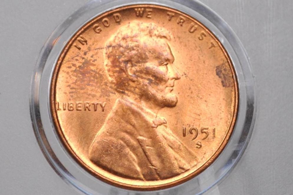 1951 S Wheat Penny - 1951 S Wheat Cent - 1951 San Francisco Mint Penny - 1951 S Penny - 1951 S Cent