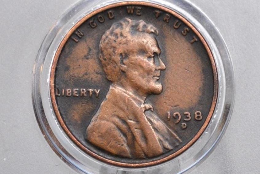 1938-D Wheat Penny - VF to EF (Very Fine to Extremely Fine) Condition - 1938D Wheat Ear Cent