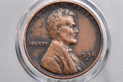 1938-D Wheat Penny - VF to EF (Very Fine to Extremely Fine) Condition - 1938D Wheat Ear Cent