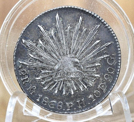 1868 Silver 2 Reales Mo Ph Mexico - Xf (Extremely Fine) Grade / Condition - Mexican Two Reales 1868 Silver Mexican Coin, 90% Silver, Mo P.h.