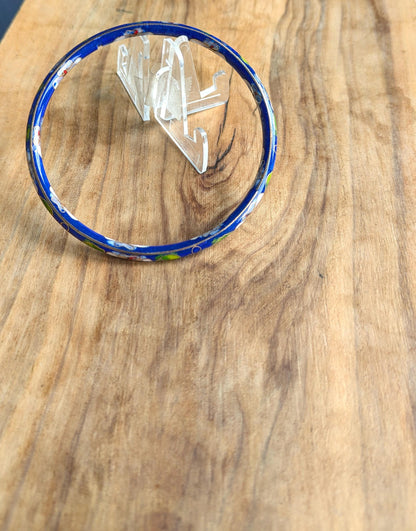 Antique Chinese Blue Cloisonné Gold Inlay Enamel Flower Bengal - Circumference 6.75 mm - Chinese Blue Floral Cloisonné - Partially Chipped