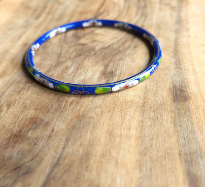 Antique Chinese Blue Cloisonné Gold Inlay Enamel Flower Bengal - Circumference 6.75 mm - Chinese Blue Floral Cloisonné - Partially Chipped