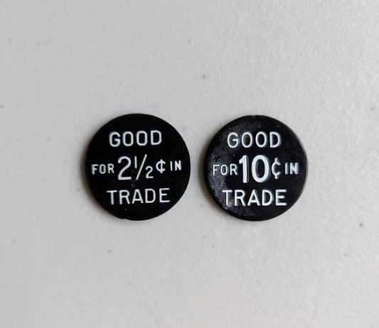 Lot of 2 Black Trade tokens - Two Black trade token lot