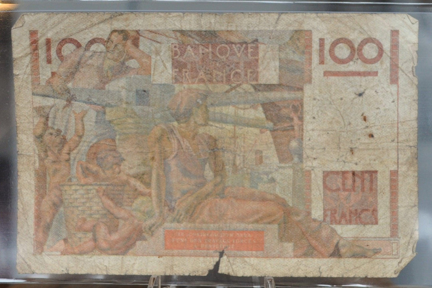 1946 Bank of France 100 Franc Note - Farmer Type - Rousseau/Favre-Gilly Signatures - 1946 French One Hundred Francs Banknote - P#128a