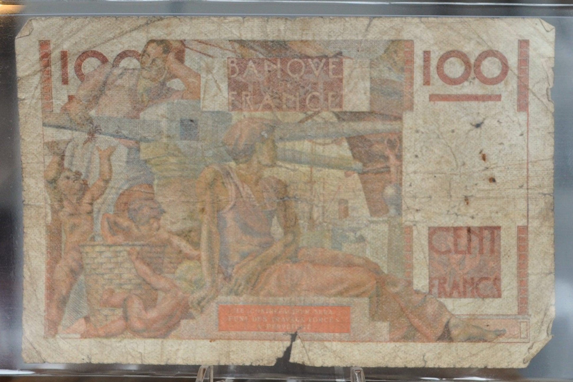 1946 Bank of France 100 Franc Note - Farmer Type - Rousseau/Favre-Gilly Signatures - 1946 French One Hundred Francs Banknote - P#128a