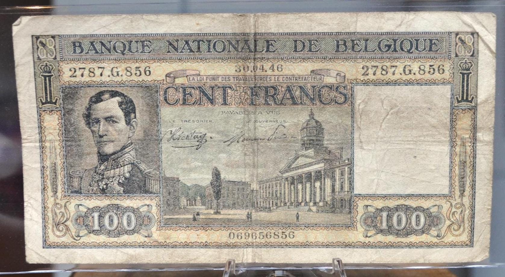1946 National Bank of Belgium 100 Francs Note - Earlier Issue Date - 1946 Banque Nationale de Belgique One Hundred Francs Note - P#126