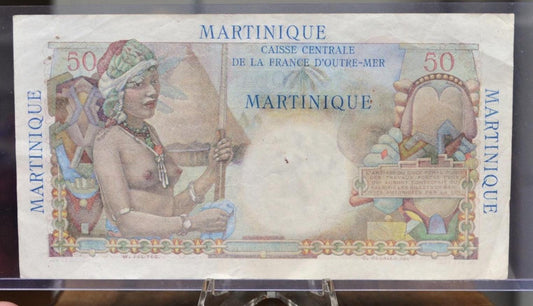1947 French Martinique 50 Francs Banknote - Rare Colonial Africa Note - Extremely Fine (XF) - 1947 N.D. Martinique Fifty Francs Note - P#30a