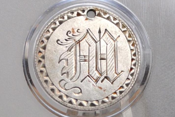 Genuine Antique Love Token, "M" - Made From an 1834 Silver Dime - Beautiful Scroll Work, 1800s Silver Love Token Simple Letter M