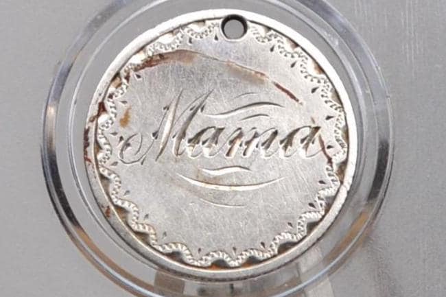 Genuine Antique Love Token, Mama - Made From an 1875 Silver Dime - Beautiful Scroll Work, 1800s Silver Love Token, "Mama" Love Token