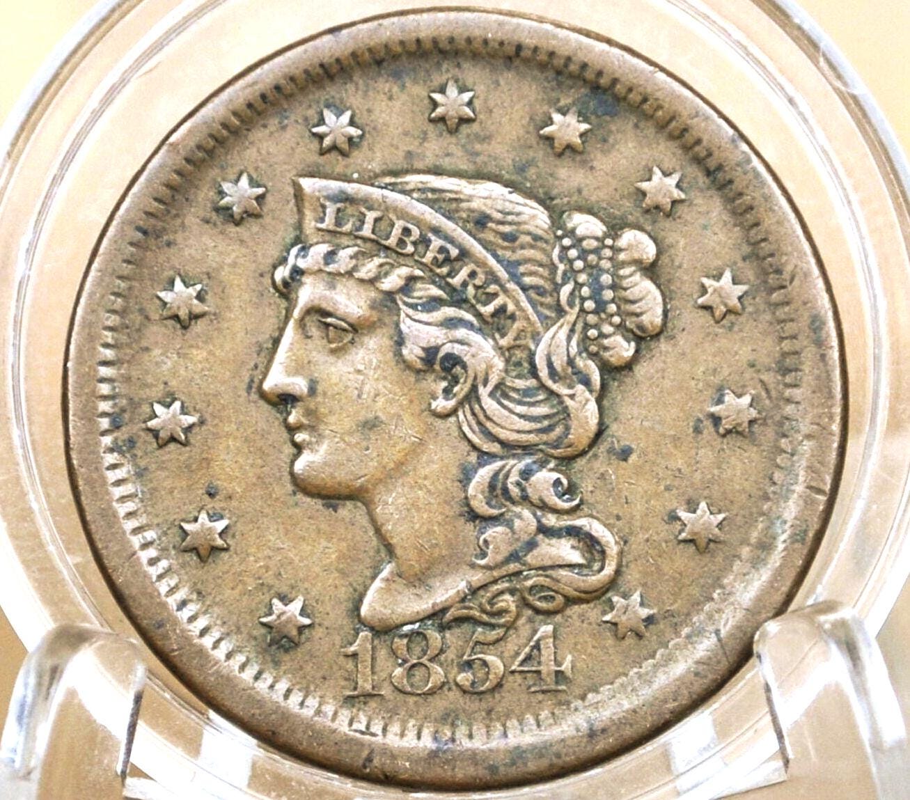 1854 Braided Hair Large Cent - Choose by Coin / Grade - 1854 Coronet Cent 1854 US Large Cent Braided Hair 1839 to 1857