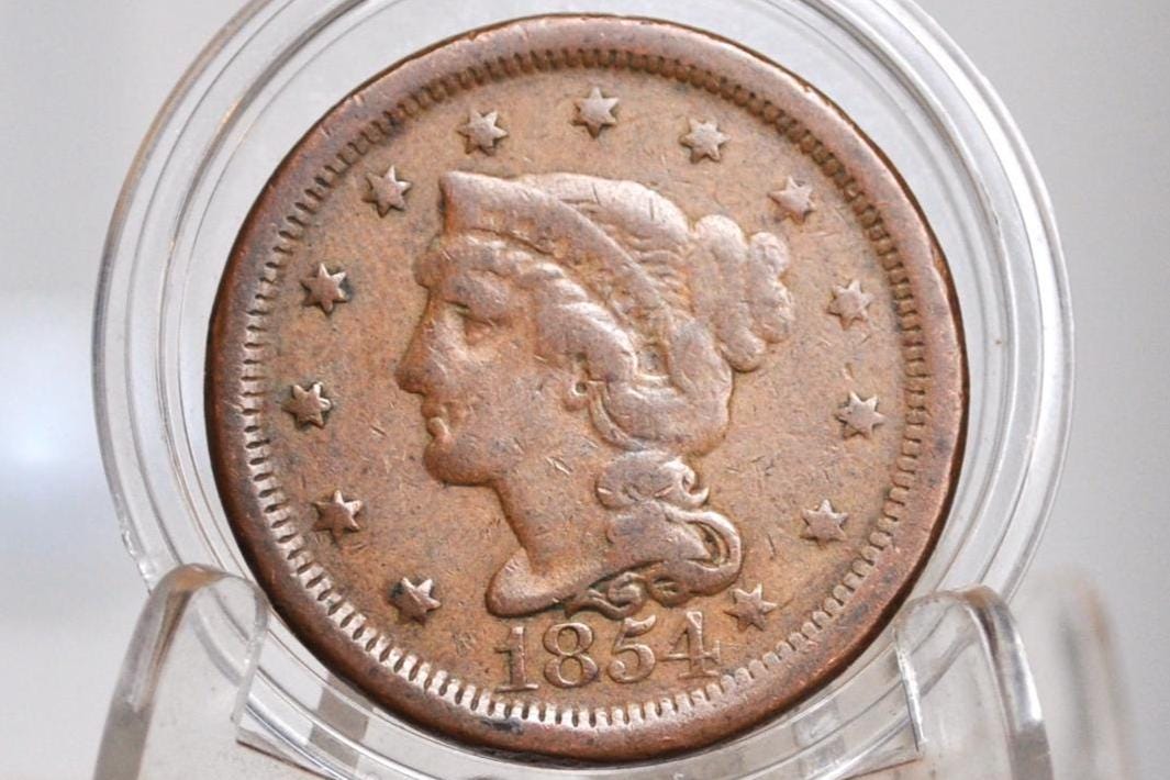 1854 Braided Hair Large Cent - Choose by Coin / Grade - 1854 Coronet Cent 1854 US Large Cent Braided Hair 1839 to 1857