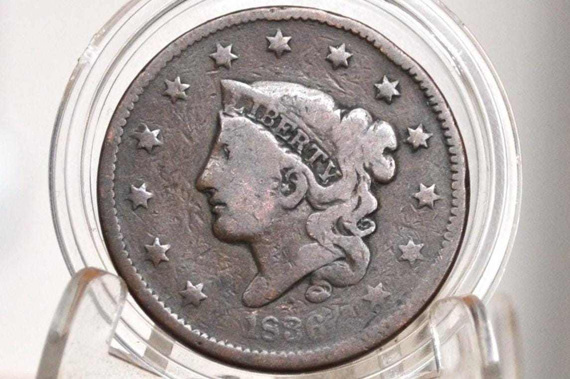 1836 Matron Head Large Cent - G (Good) Grade / Condition - 1836 Liberty Head Cent - 1836 One Cent - Modified Matron Head 1835 to 1839
