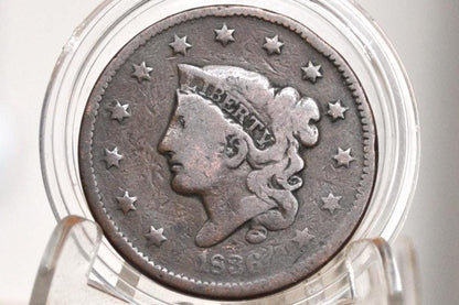 1836 Matron Head Large Cent - G (Good) Grade / Condition - 1836 Liberty Head Cent - 1836 One Cent - Modified Matron Head 1835 to 1839
