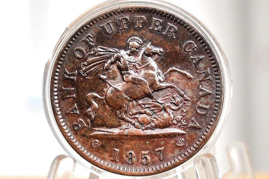 1857 Bank of Upper Canada One Penny - 1 Penny Bank Token - Great Detail - 1857 Bank Token One Penny - 1857 Canadian Large Cent