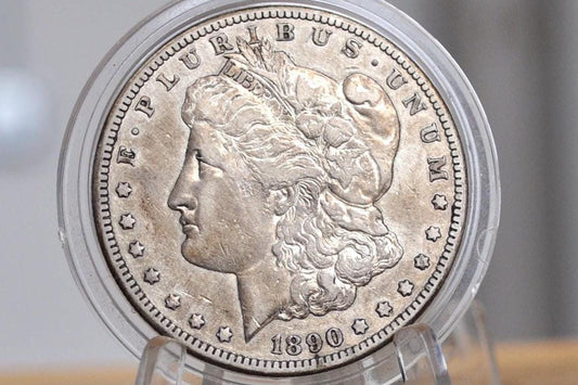 1890-CC Morgan Dollar - AU50 Grade / Condition - Carson City Mint - 1890CC Morgan Silver Dollar 1890 CC Mint Dollar 1890 Silver Dollar