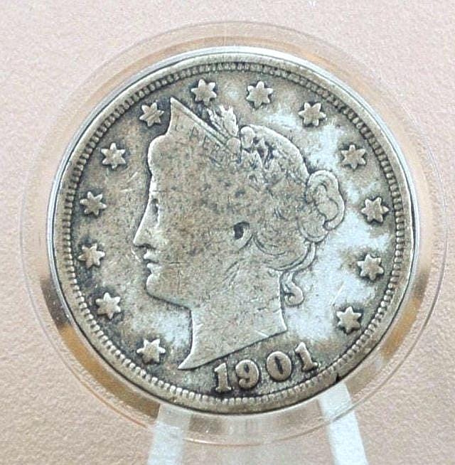 1901 Liberty Head Nickel - G-F (Good to Fine), Choose by Grade - V Back Nickel Liberty Head Nickel 1901 V Nickel - 1901 Nickel