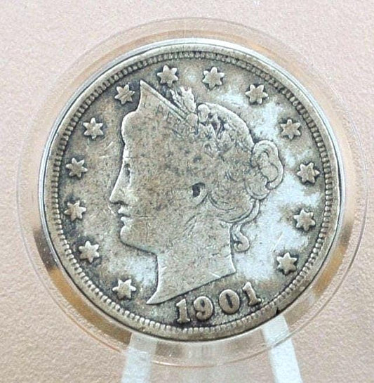 1901 Liberty Head Nickel - G-F (Good to Fine), Choose by Grade - V Back Nickel Liberty Head Nickel 1901 V Nickel - 1901 Nickel