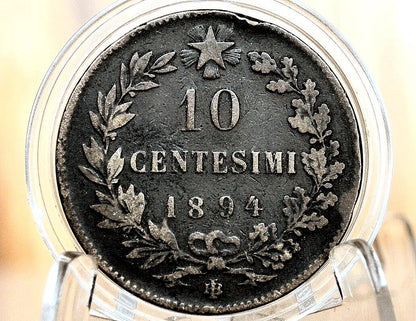 1894 Italian 10 Centesimi - Great Condition - 1894 10 Cent Coin Italy - Umberto I - Copper
