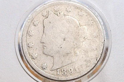 1891 Liberty Head Nickel - AG (About Good) Grade - Lower Mintage Date - 1891 V Nickel - Philadelphia Mint - 1891 Nickel