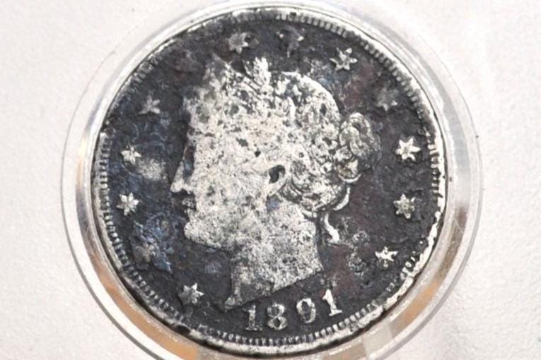 1891 Liberty Head Nickel - AG (About Good) Grade - Lower Mintage Date - 1891 V Nickel - Philadelphia Mint - 1891 Nickel