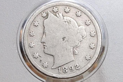 1892 V Nickel - AG (About Good) Grade - 1892 Liberty Head Nickel - Better Date - Nickel Collection