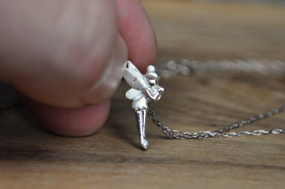 Sparkling Sterling Silver Tinkerbell Necklace - 20 inches - Stamped "Disney" & "925" - Collectible Vintage Disney Necklace/Pendant