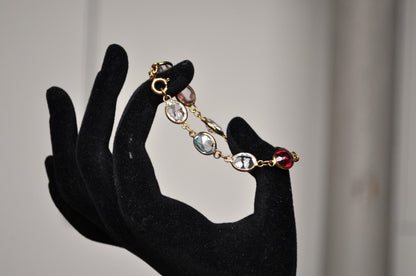 Beautiful Sterling Silver Swarovski Gold Plated Rhinestone Bracelet - 17 mm - Rhinestone Crystals Sterling Silver Bracelet