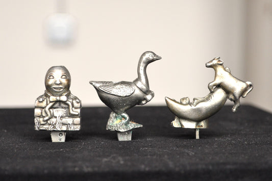 Antique Pewter Nursery Rhyme Candle Holders - Canadian Pewter - Seagull Pewter - Cow Jumped Over Moon, Humpty Dumpty, Mother Goose