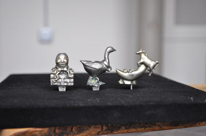 Antique Pewter Nursery Rhyme Candle Holders - Canadian Pewter - Seagull Pewter - Cow Jumped Over Moon, Humpty Dumpty, Mother Goose