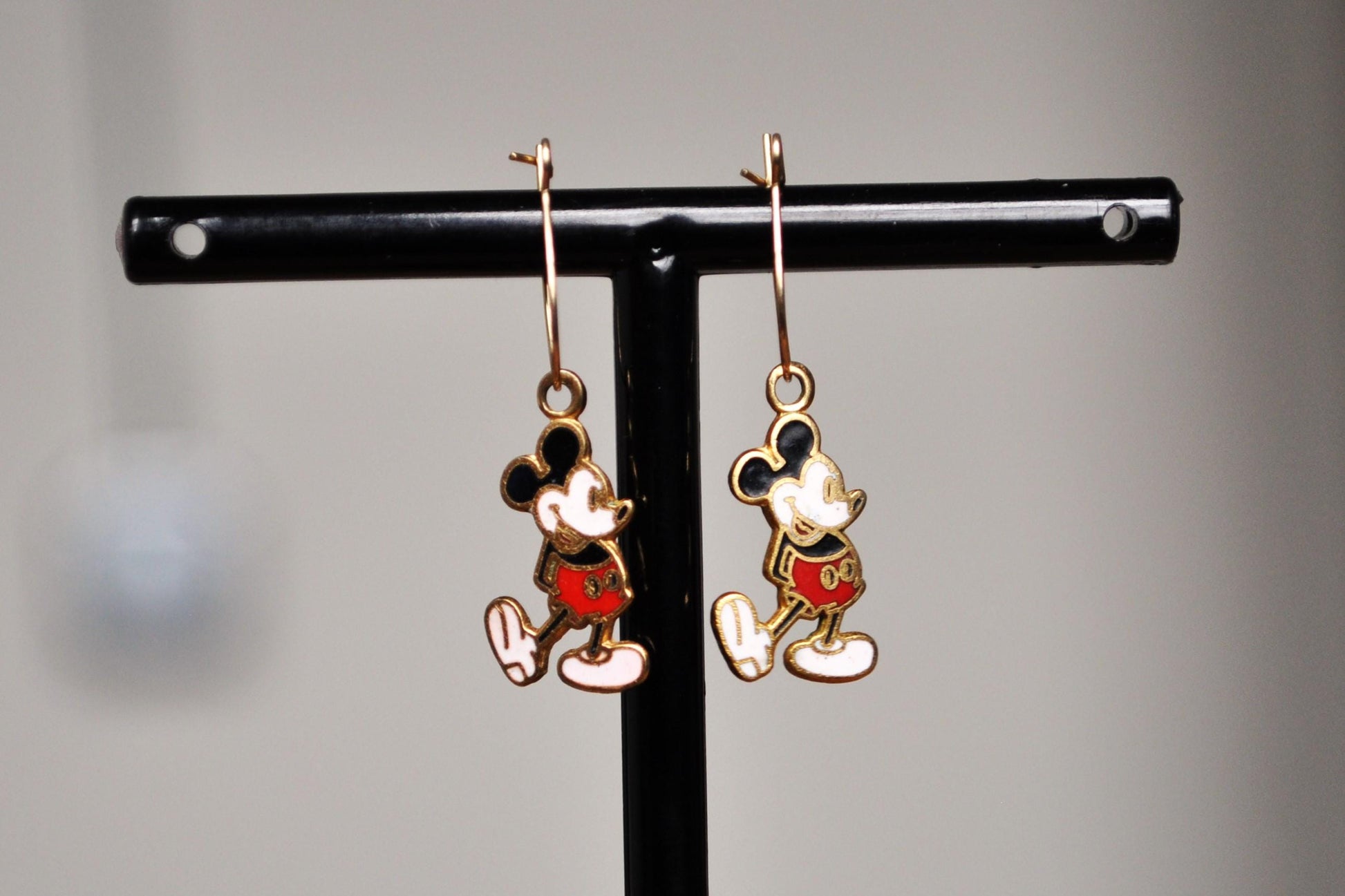 Magical Disney Pie-Eyed Mickey Mouse Enamel Earrings - Pie-Eye Mickey Earrings - 1930s Mickey Mouse Earrings