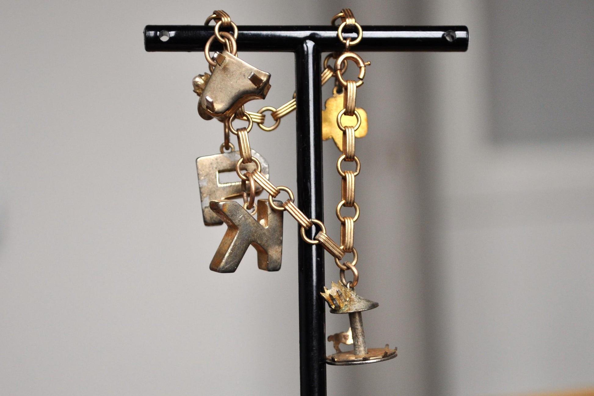 Intricate 12KT Gold Filled Charm Bracelet - 18 mm - Varying Charms - Letters, Instruments, Girls Scouts