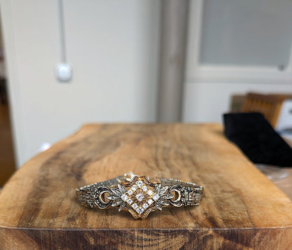 Regal Sterling Silver Cubic Zirconia 3-Tone Bracelet - 7 Inches - Replaced Clasp - Sterling Silver 925 Cubic Zirconia 3-Tone Bracelet