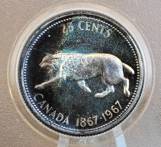 1967 Canadian Silver Quarter - BU (Uncirculated), Prooflike - 80% Silver - Queen Elizabeth II Silver Commemorative Quarter 1967 Canada