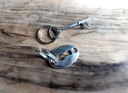 Vintage 925 Lock and Key Keychain - Lovers/Friends Key and Lock - Lovers/Friends Keychain - Sterling Silver Lock and Key - V + K Engraving