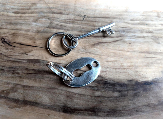 Vintage 925 Lock and Key Keychain - Lovers/Friends Key and Lock - Lovers/Friends Keychain - Sterling Silver Lock and Key - V + K Engraving