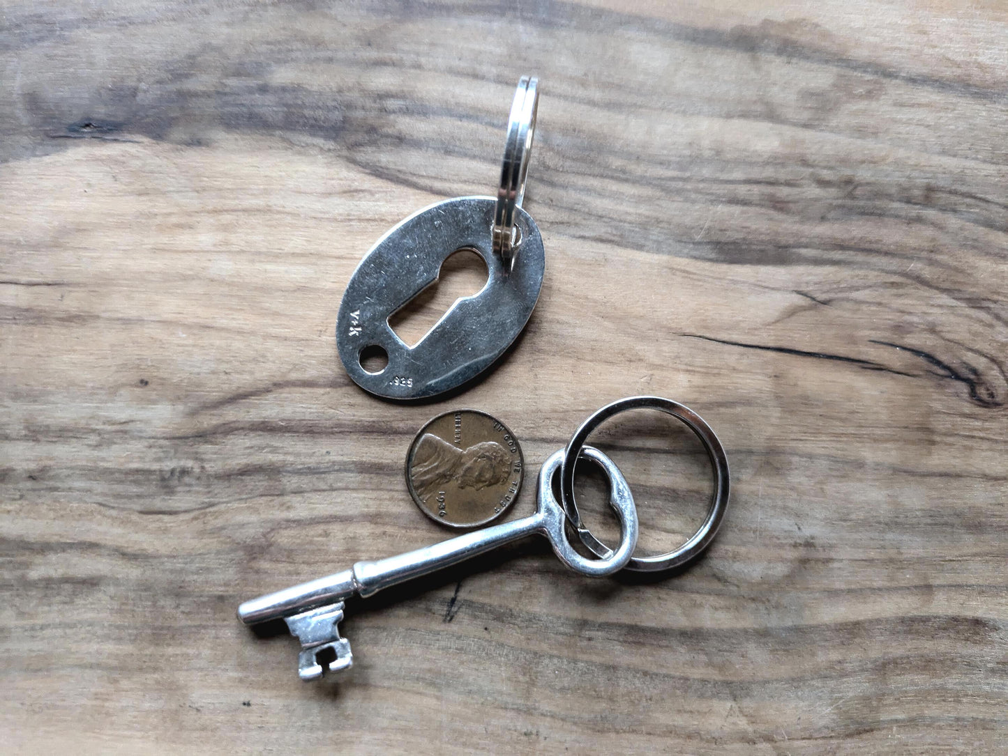 Vintage 925 Lock and Key Keychain - Lovers/Friends Key and Lock - Lovers/Friends Keychain - Sterling Silver Lock and Key - V + K Engraving