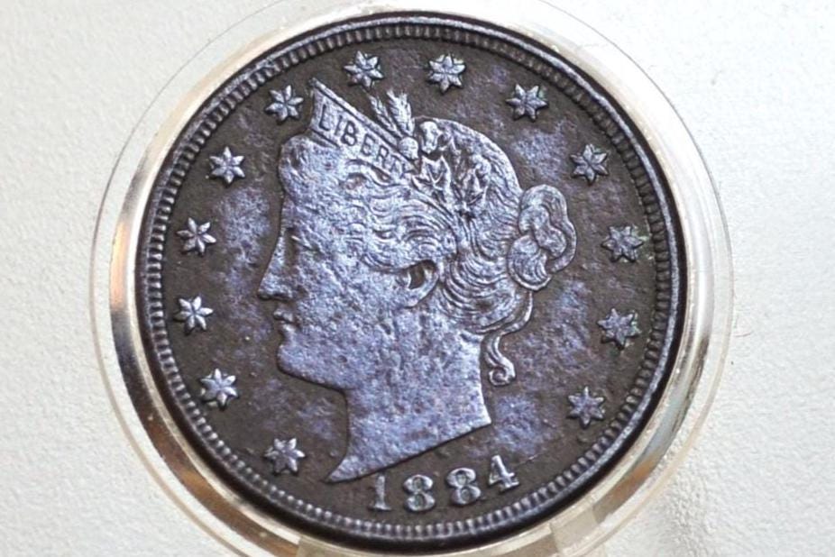 1884 Liberty Head Nickel - Cull Grade - Semi-Key Date - 1884 V Nickel - Philadelphia Mint - 1884 Nickel - V Nickel Key Date