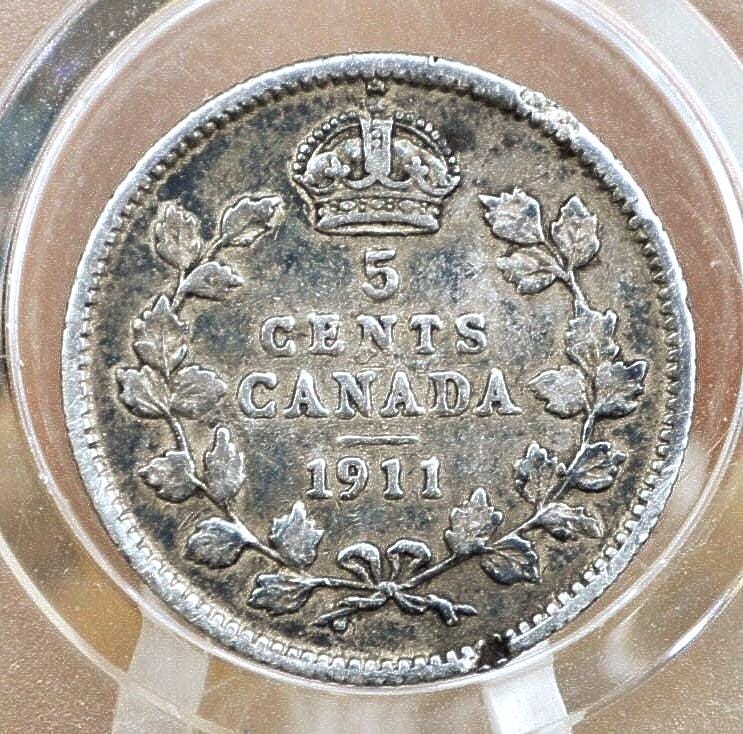 1911 Canadian Silver 5 Cent Coin - VF (Very Fine) Condition - King George - Canada 5 Cent Sterling Silver 1911 Canada