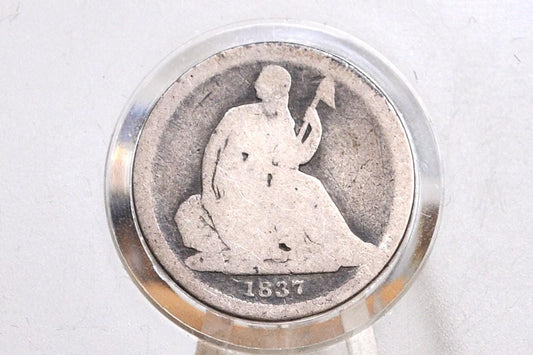 1837 Dime - AG - Small Date Variety - First Year Made - 1837 Silver Dime / 1837 Liberty Seated Dime Seated Liberty 1837