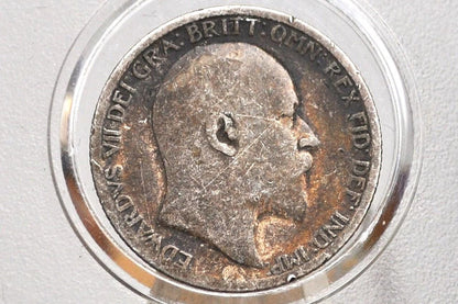 1904 Silver Sixpence Great Britain - VG+, Great Detail - King Edward- Sterling Silver 6 Pence 1904 Six Pence 6 Pence 1904, Great Coin